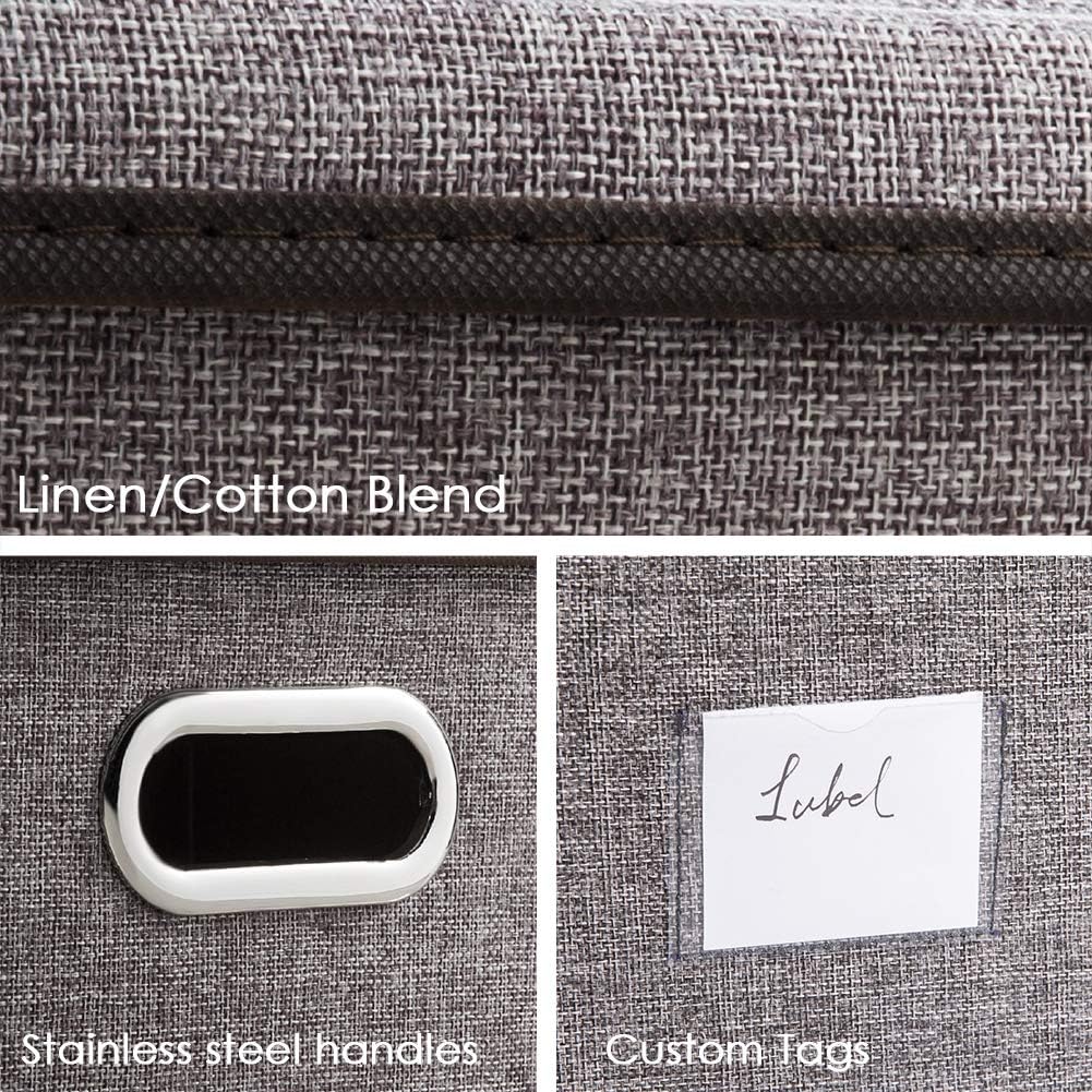 Prandom Extra grosse faltbare Aufbewahrungskörbe mit Deckel [3er-Pack] Leinenstoff Boxen Organizer C