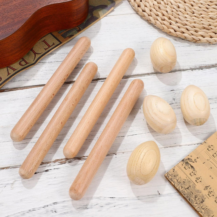 4 Stück Holz Musikinstrumente Set Für Kinder – Rassel-Eier Und Klanghölzer Perfekt Für Rhythmusspiel
