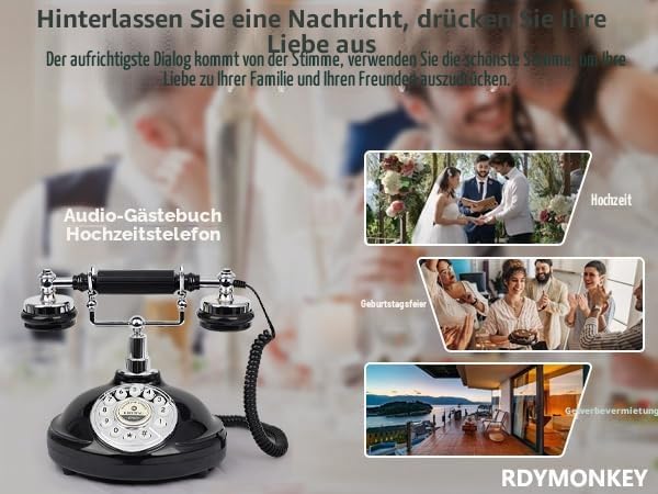 Audio Gästebuch Hochzeit Telefon mit Flugetui, Record Customized Audio Nachricht mit Gästebuch Retro