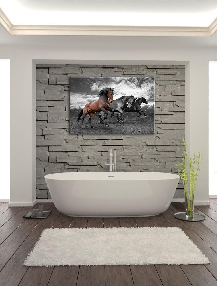 Schöne Wildpferde schwarz/weiss Format: 100x70 auf Leinwand, XXL riesige Bilder fertig gerahmt mit K