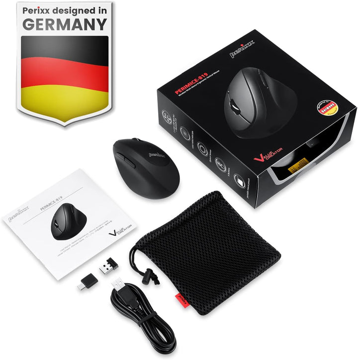 Perixx PERIMICE-819B Tragbare vertikale Bluetooth-Maus – Rechargeable - kabellose 3-in-1-Multi-Devic