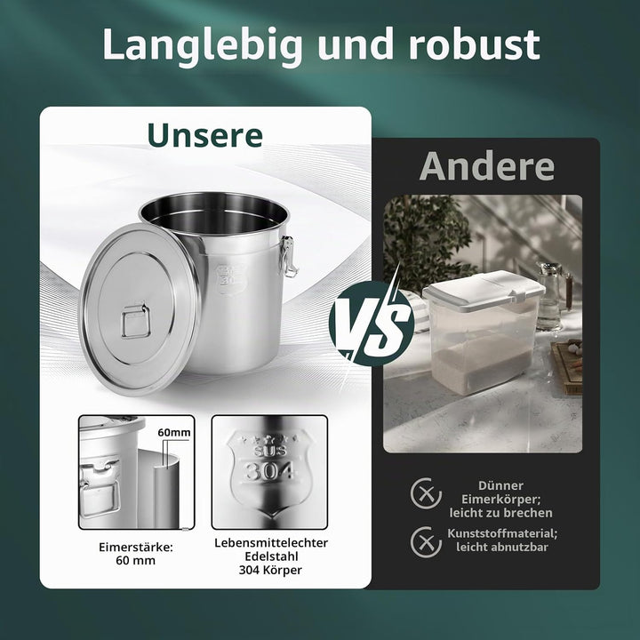 WSIKGHU Eimer mit Deckel Luftdichter Kanister Lebensmittel Edelstahl Küche Getreidebehälter 6L/12L/2