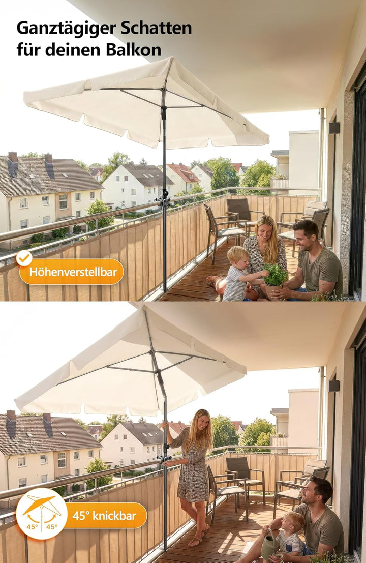 4smile Sonnenschirm Balkon im Set – Sonnenschirm rechteckig 210×140 cm, UV 50+ Sonnenschutz Balkon,