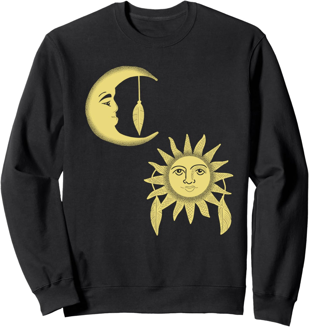 Sonne und Mond mit Gesichtern Illustration Sweatshirt