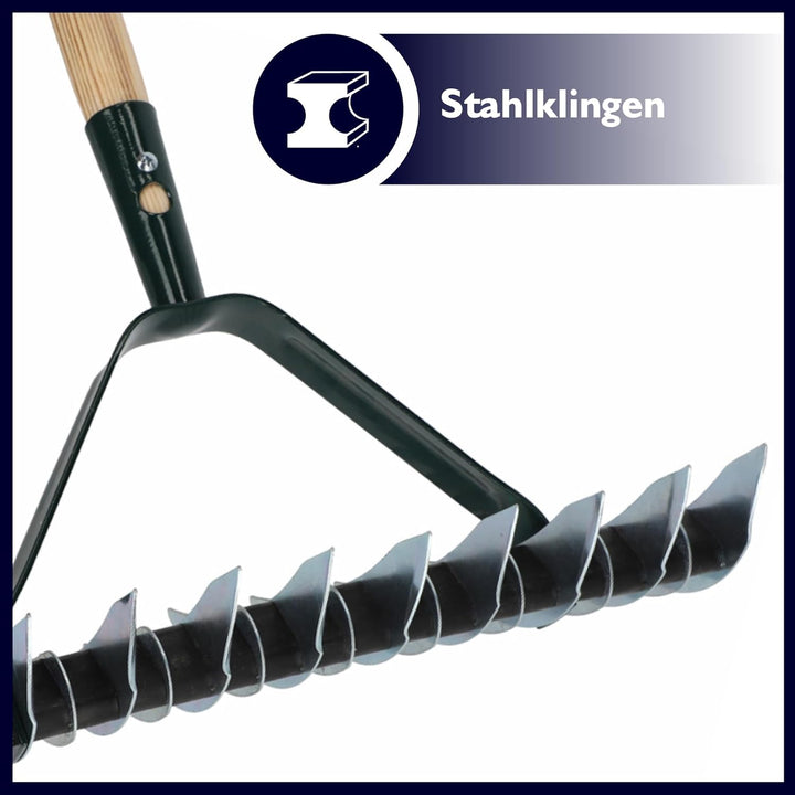 KADAX Schneidrechen aus hochwertigem Stahl, zweiseitigen Bodenbelüfter, Rasenlüfter, manueller Verti