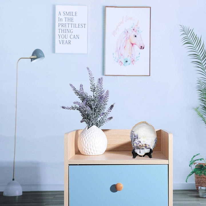 KYEYGWO Unregelmässige Achat Scheiben mit Holz Ständer, Achatscheiben Edelstein Feng Shui Desktop Or