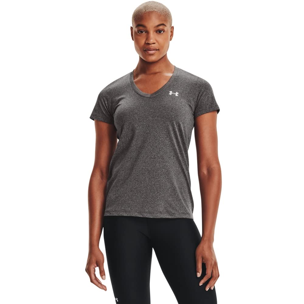 Under Armour Damen Fitness T-Shirt und Tank Tech Short Sleeve Solid XS Carbon Heather, XS Carbon Hea