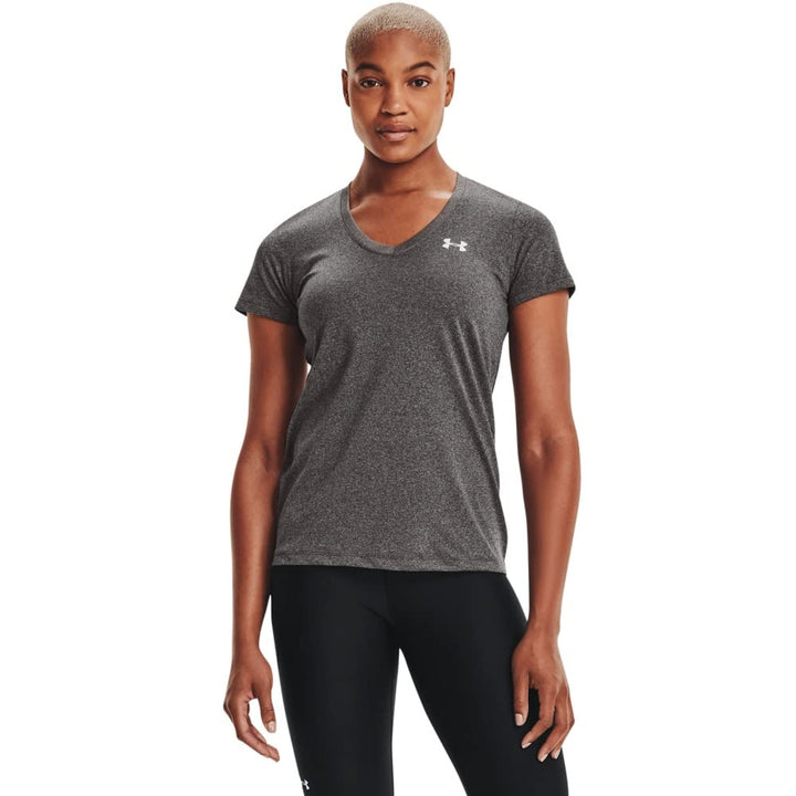 Under Armour Damen Fitness T-Shirt und Tank Tech Short Sleeve Solid XS Carbon Heather, XS Carbon Hea