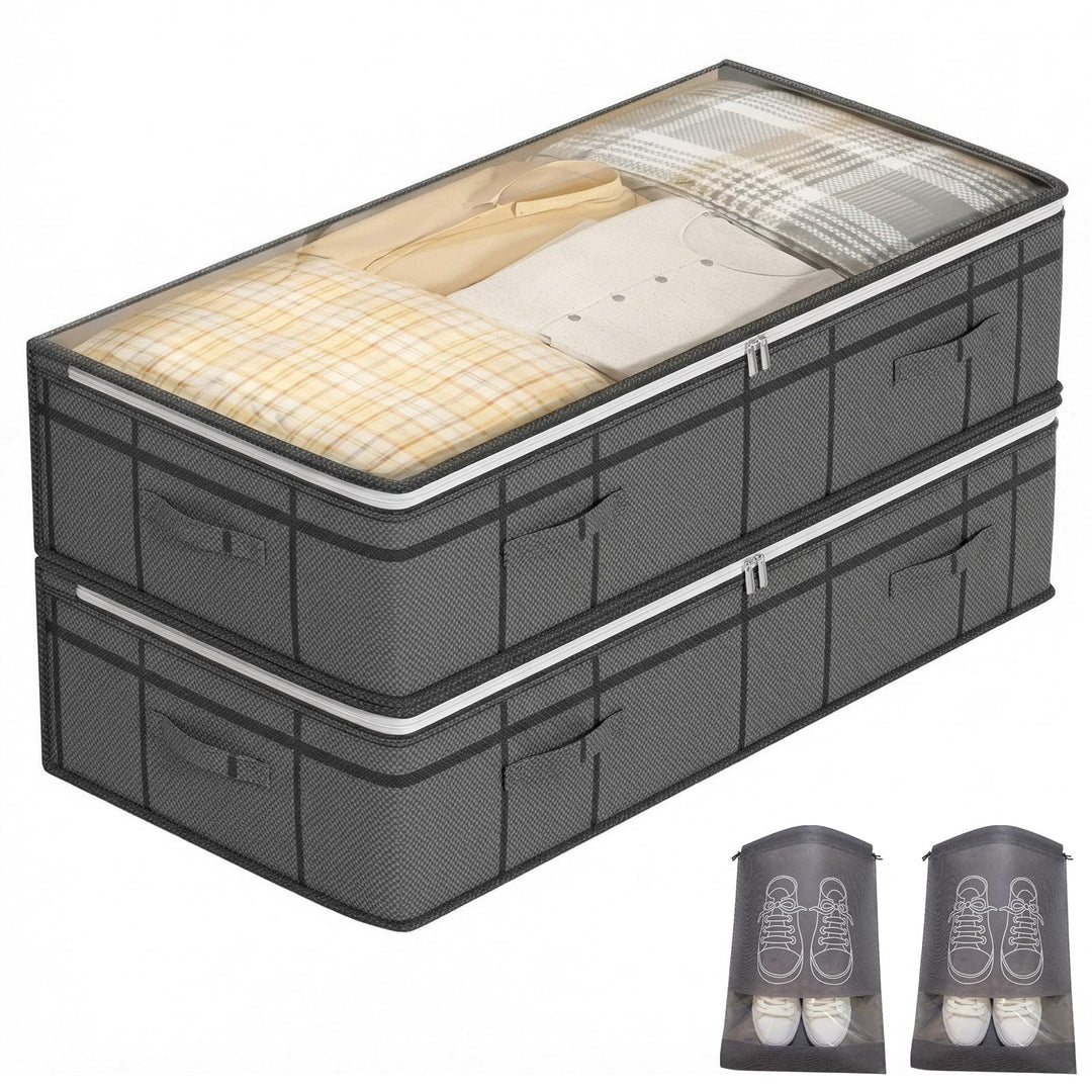 Unterbett Aufbewahrungsbox 2 Stück Unterbettkommode mit Sichtfenster, Faltbar, langlebigem Material