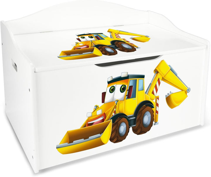 Leomark Kinderbank Hölzerne Bagger XL Kindertruhenbank Behälter für Spielzeug Truhe für Kinderzimmer
