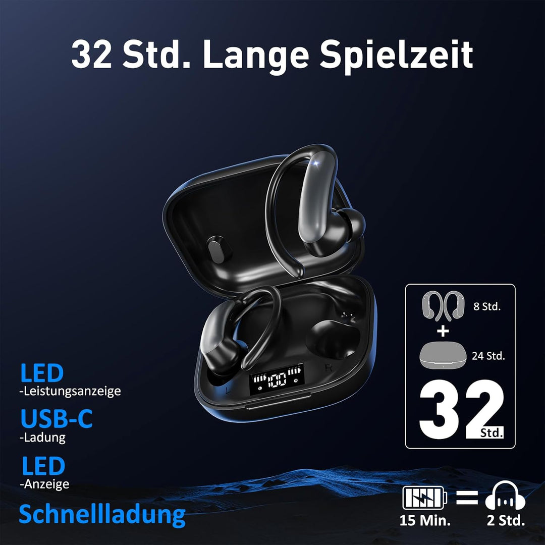Kopfhörer Kabellos Bluetooth 6.0 in Ear Kopfhörer Sport 32Std 3D-Stereo Tiefer Bass Earpods mit Vers