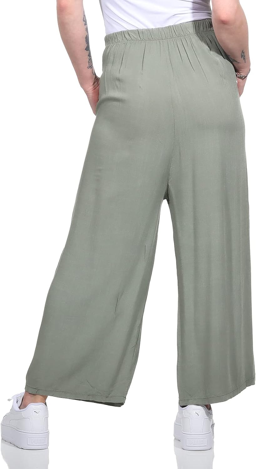ZARMEXX Damen Hose Marlenehose Palazzo luftige Sommerhose Boho Hippie 7/8 Schlaghose 36-40 Armee, 36