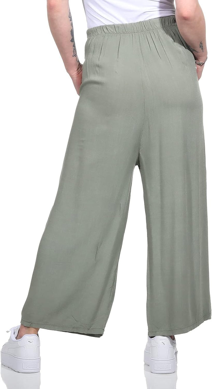 ZARMEXX Damen Hose Marlenehose Palazzo luftige Sommerhose Boho Hippie 7/8 Schlaghose 36-40 Armee, 36