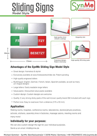 Frei/Besetzt-Schild Style: "BITTE KLOPFEN/BITTE NICHT STÖREN" 175x50mm - Design Made in Germany - Gr