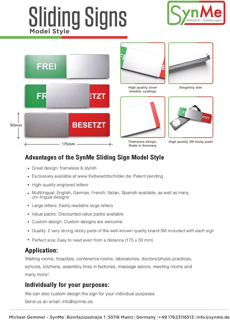 Frei/Besetzt-Schild Style: "BITTE KLOPFEN/BITTE NICHT STÖREN" 175x50mm - Design Made in Germany - Gr
