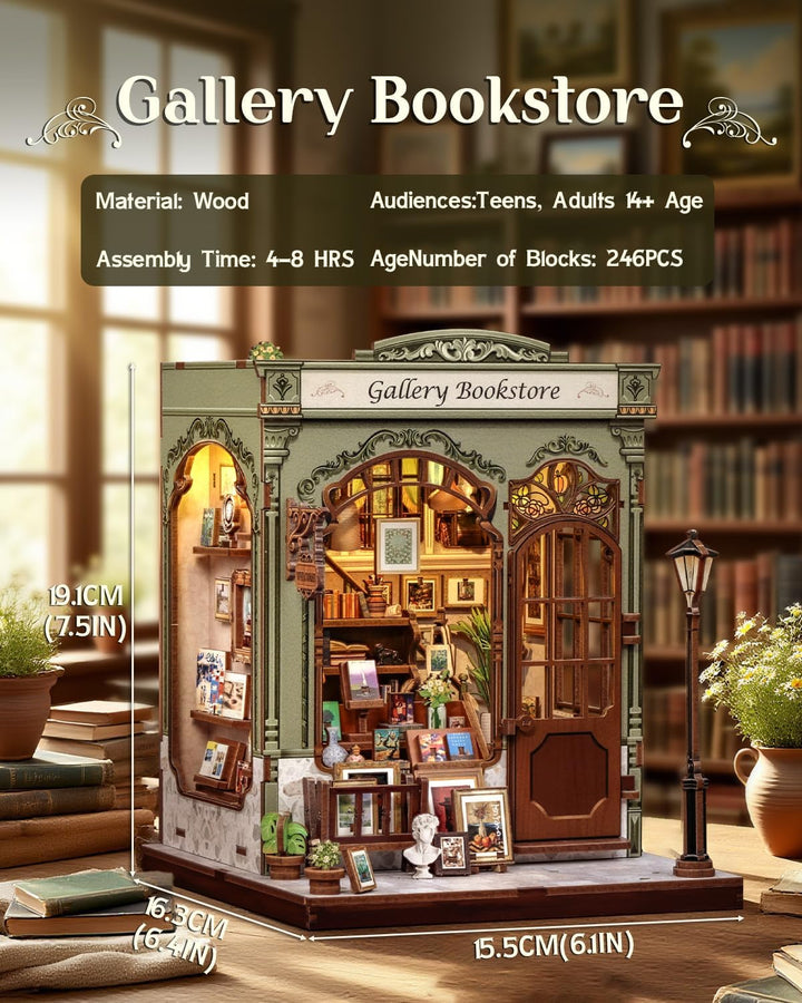 CUTEBEE Book Nook Kit - DIY Holz-Miniaturhaus (Buchladen-Szene) mit LED-Beleuchtung, 3D Puzzle für B