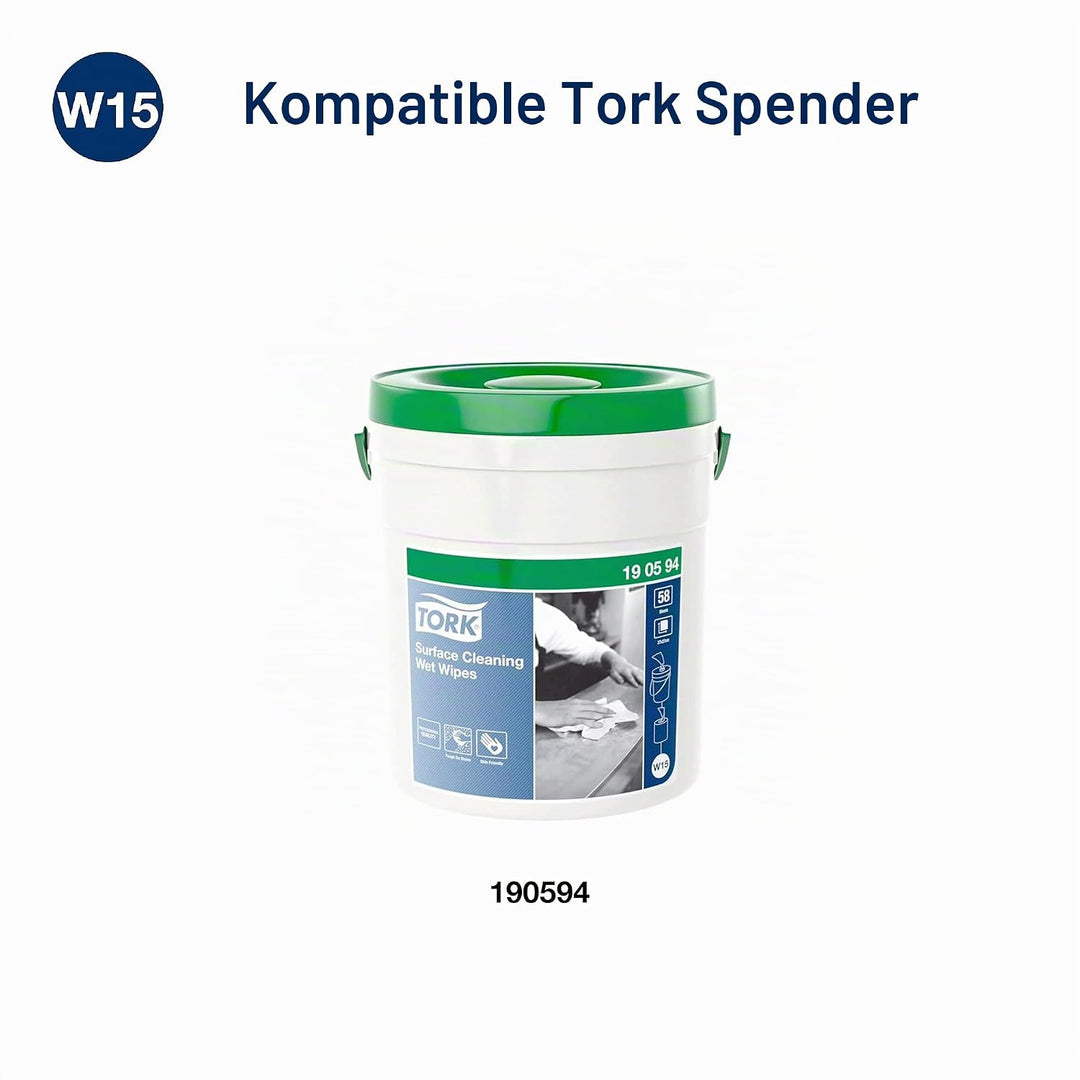 Tork Feuchte Oberflächenreinigungstücher im Spendereimer Weiss W15, Starke Struktur, 1 × 58 Tücher,