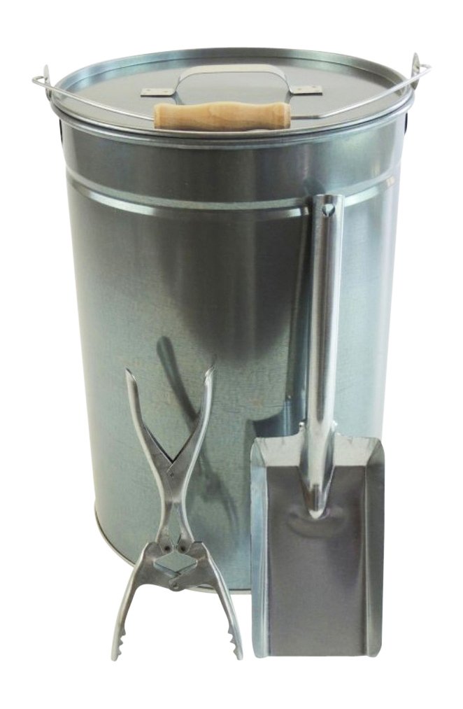 Ascheeimer mit Deckel 25l + Kohleschaufel + Brikettzange