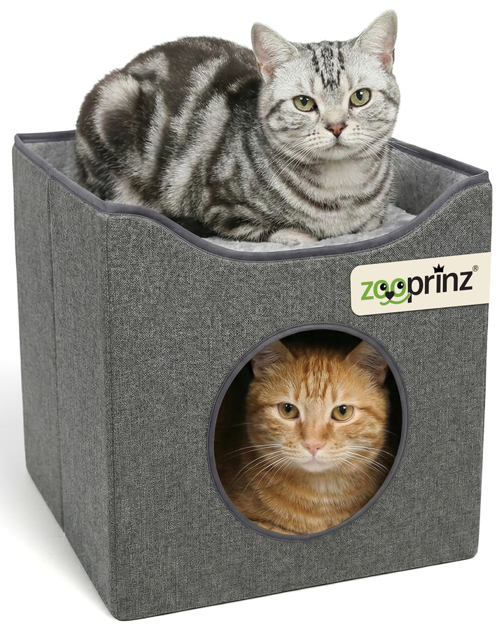 zooprinz katzenhöhle cat cave – kuschelhöhle für Katzen & grosse Katze, warmes katzenbett beige mit