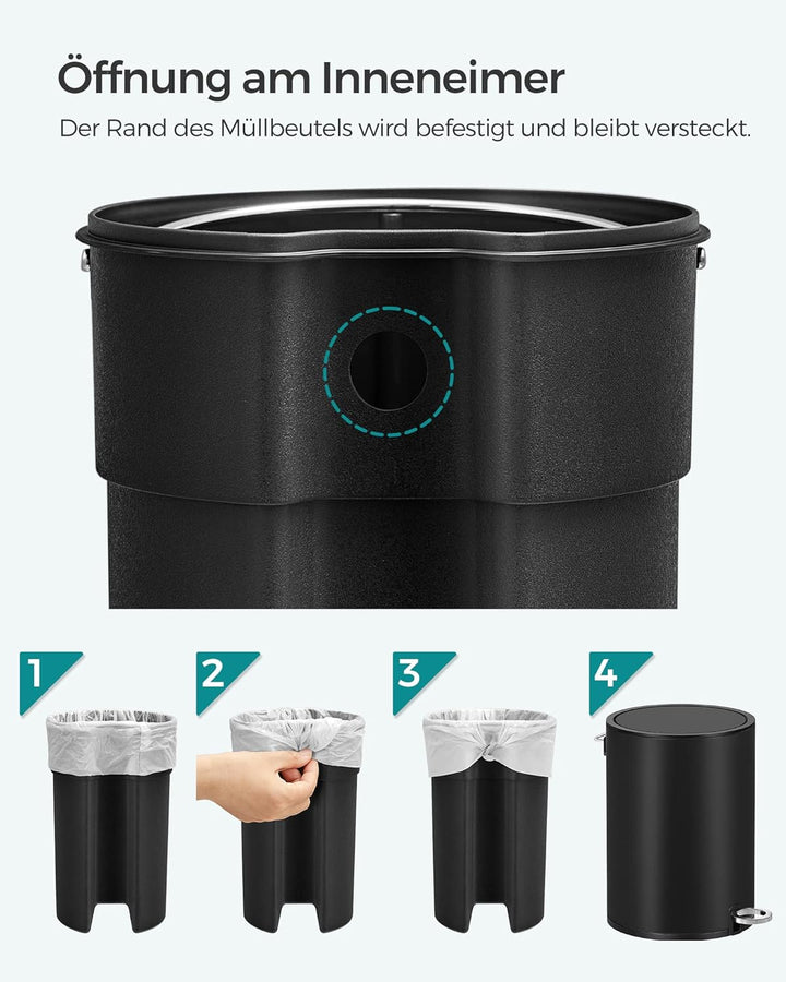 SONGMICS Kosmetikeimer 3 Liter, Bad Mülleimer, kleiner Mülleimer mit Deckel, Softclose, herausnehmba