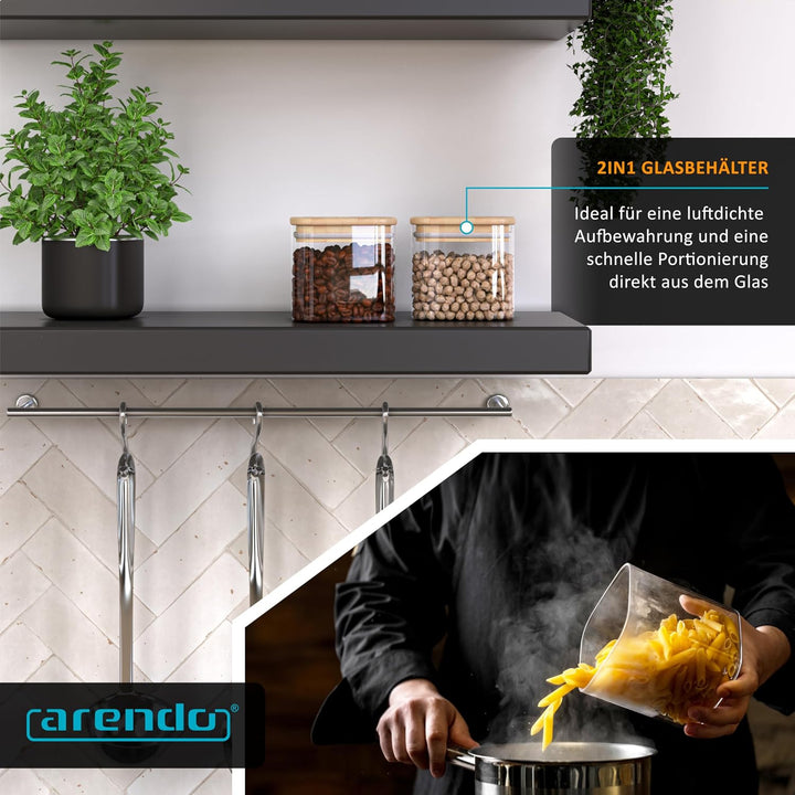 Arendo - Vorratsgläser mit Deckel 800ml - 4er Set - Behälter aus Glas – hitzebeständig – Vorratsdose