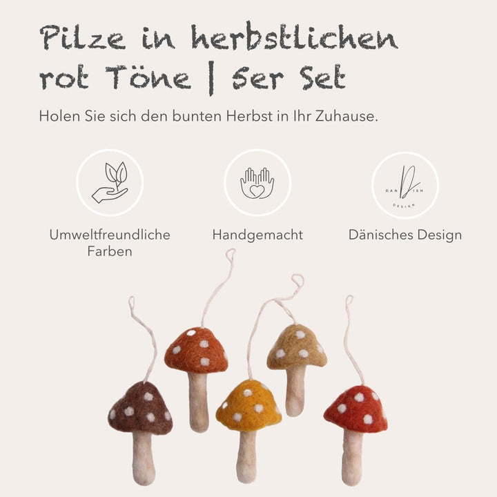 Én Gry &amp; Sif Pilze rot (5er Set), Herbst Deko Filz, Hand-Made, fair-Trade zum Aufhängen Rote Pilze,