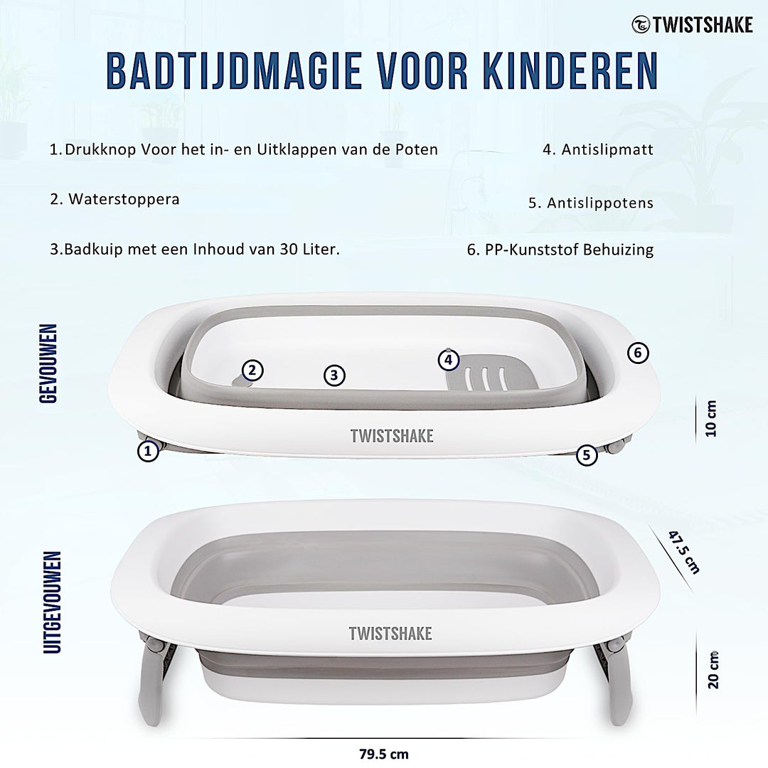 Twistshake faltbare und rutschfeste Babybadewanne | Ergonomisch zusammenklappbar und sicher | Tragba