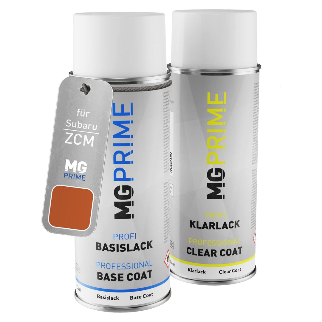 MG PRIME Autolack Sprühdosen Set für Subaru ZCM Garnet Orange 2 Metallic Basislack Klarlack Spraydos