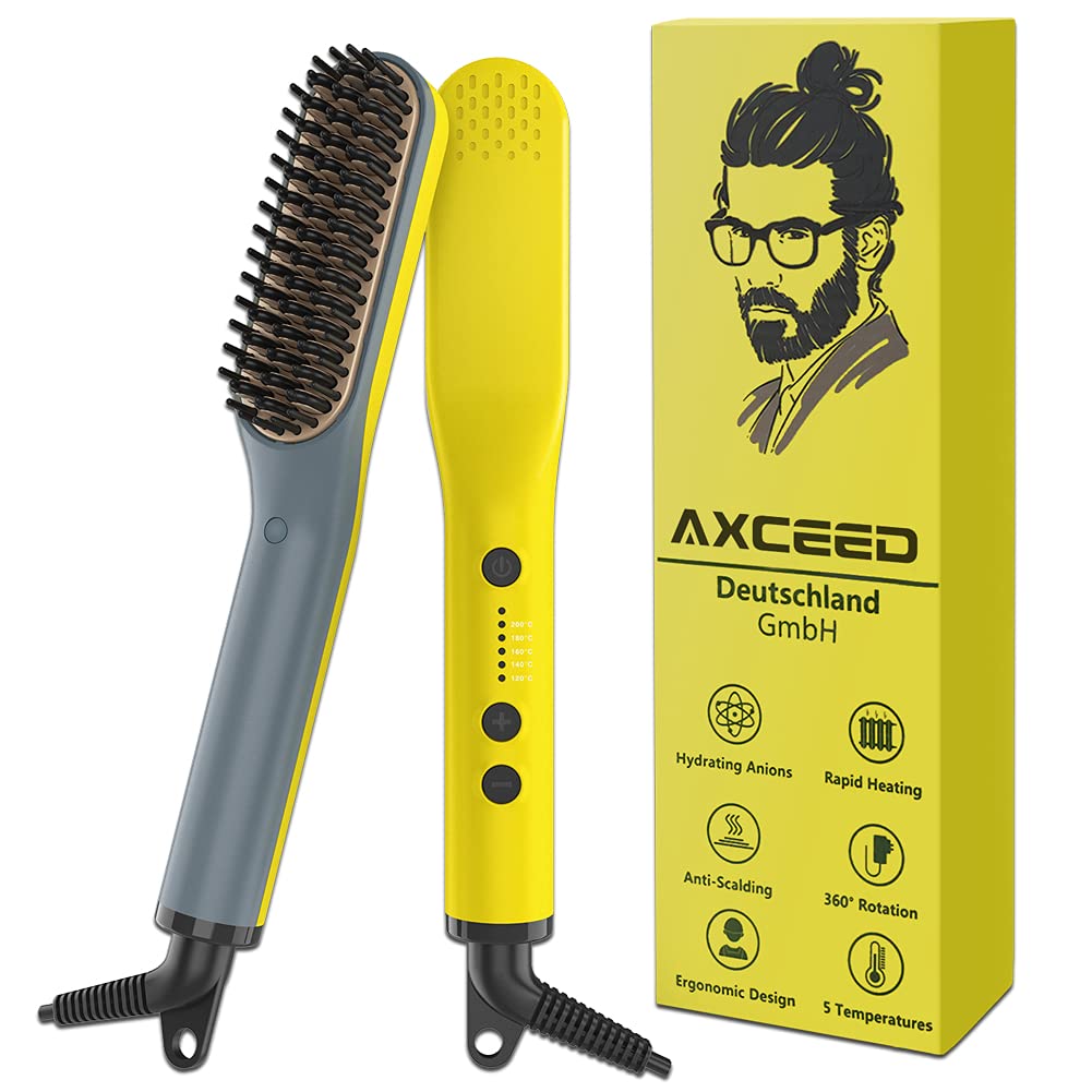 Bartglätter Kamm für Männer, Axceed 2-in1 Elektrischer Haarglätter, Prämie Ionischer Bürste 30s Schn