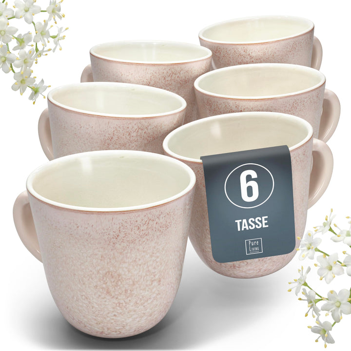 Steingut Kaffeetassen 6 Personen Ibiza TESTSIEGER, Traumhaftes Mediterranes Steingut Tassen Set, Sty
