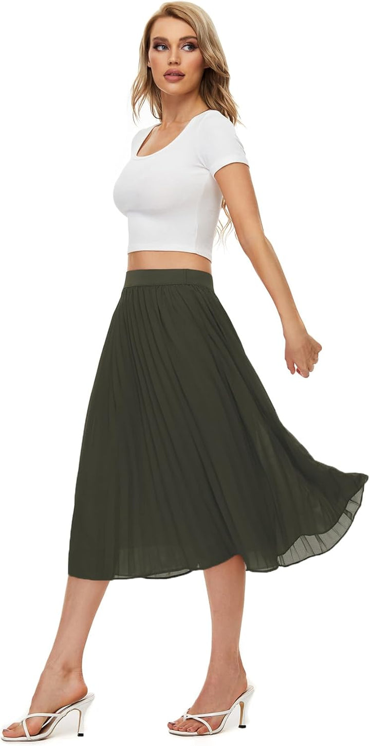 Durio Midirock Damen Faltenrock Plissee Damenrock Sommerrock Leicht Casualrock Chiffon Röcke A-Linie