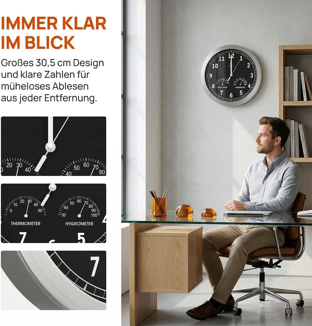 bonVIVO Funk Wanduhr ohne Tickgeräusche Grosse Küchenuhr Funkuhr für Wand in Bad Büro Home Office Wo