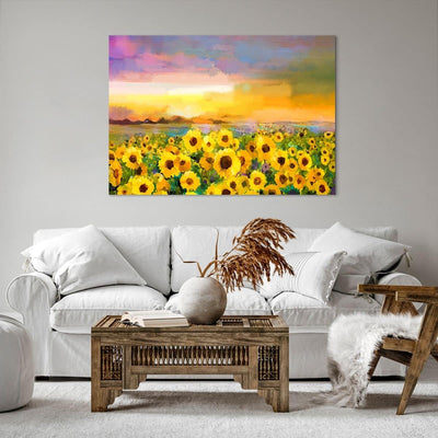 Bilder auf Leinwand 100x70cm Leinwandbild mit Rahmen Sonnenblumen Blume Gross Wanddeko Bild Schlafzi