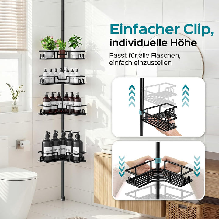 HAMITOR Duschablage Ohne Bohren: Teleskop-Eckregal Bad Ideal Für Kleine Bäder & Mieter – 4stufiges R