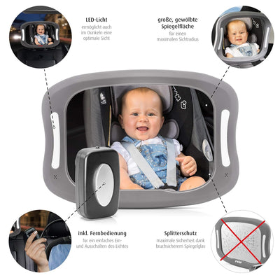 reer 86101 BabyView LED Auto-Sicherheitsspiegel - Ihr Baby auf dem Rücksitz immer im Blick, grau mit