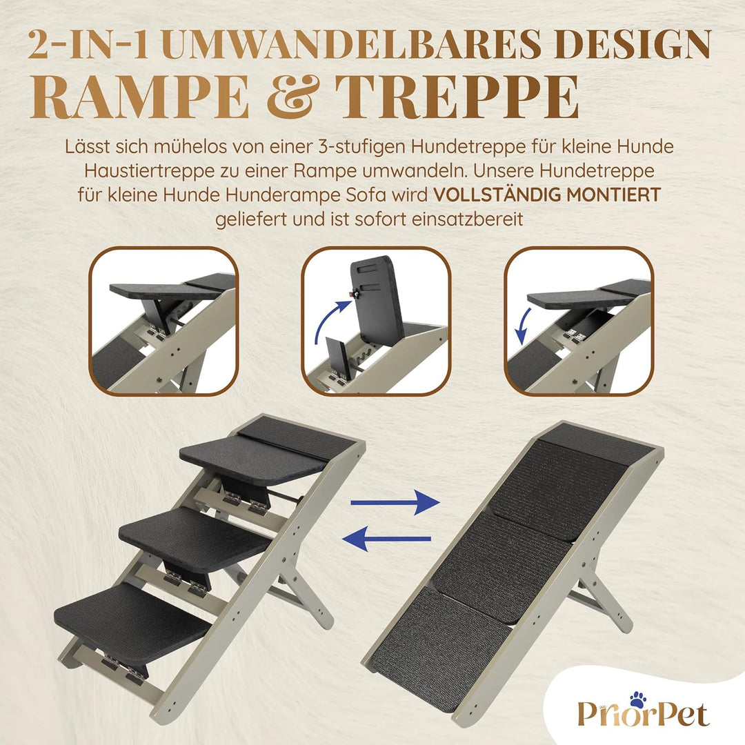 Hundetreppe für Bett & Sofa 2-in-1 Rampe, Höhenverstellbar 18-50 cm für Couch, leicht zu bewegen, Ha