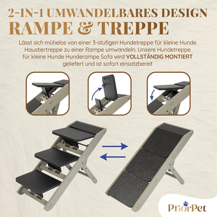 Hundetreppe für Bett & Sofa 2-in-1 Rampe, Höhenverstellbar 18-50 cm für Couch, leicht zu bewegen, Ha