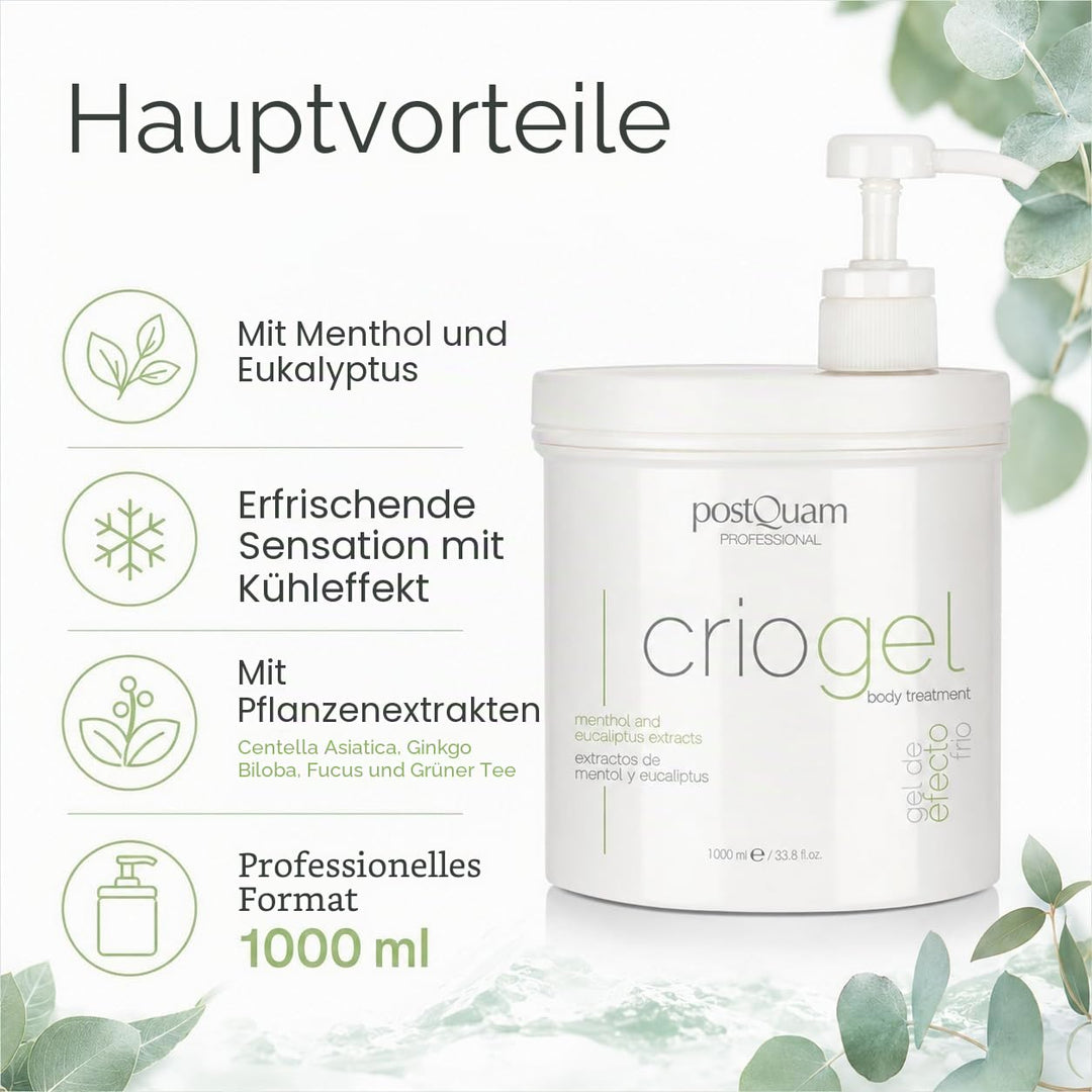 PostQuam - Criogel | Anti Cellulite Gel mit Kühleffekt für Müde Beine, Straffendes und Reduzierendes