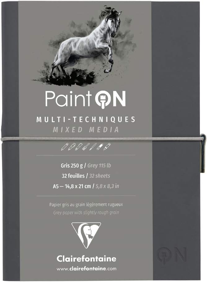 Clairefontaine 975184C Skizzenheft mit Fadenbindung Paint'On (32 Blatt, 250g) 1 Stück grau grau ohne