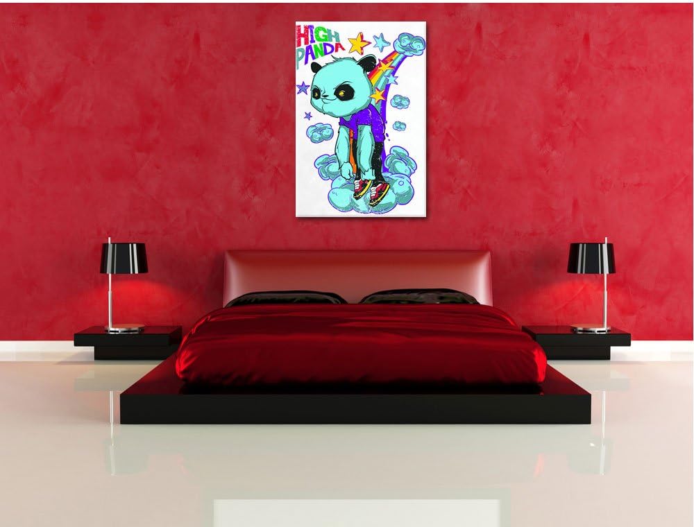 Pixxprint High Panda White Bild auf Leinwand, XXL riesige Bilder fertig gerahmt mit Keilrahmen, Kuns