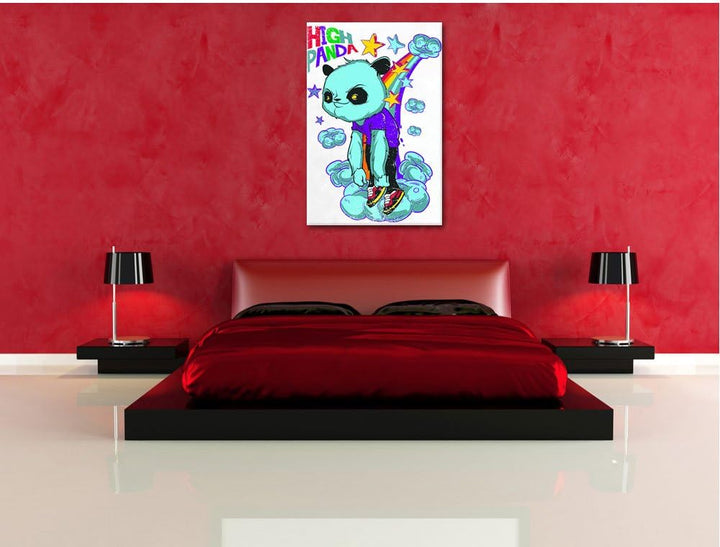 Pixxprint High Panda White Bild auf Leinwand, XXL riesige Bilder fertig gerahmt mit Keilrahmen, Kuns