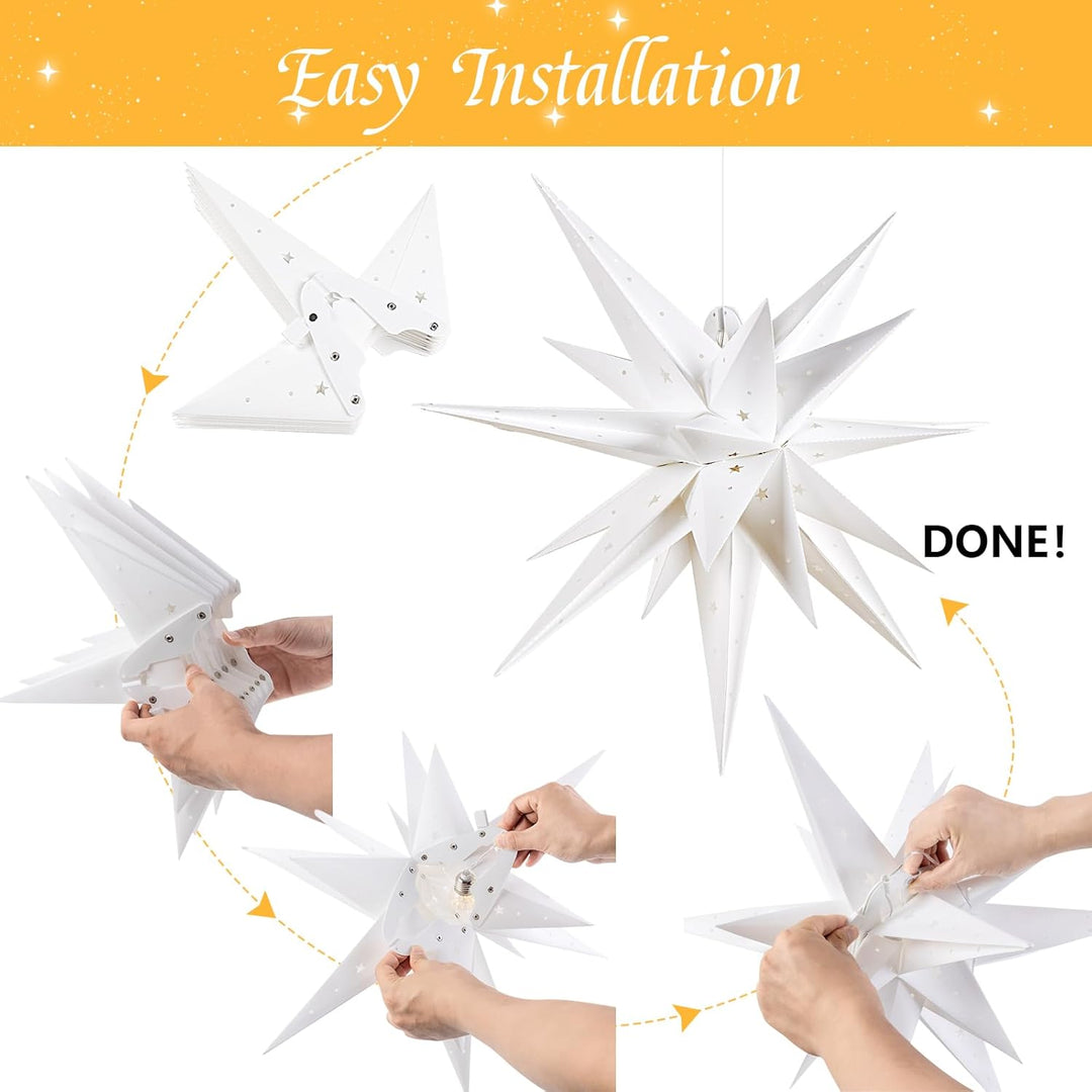 SUNBEAUTY Weihnachtsstern Beleuchtet Batterie mit Timer, 58CM Hängend Weihnachtsdeko Aussen Led Ster