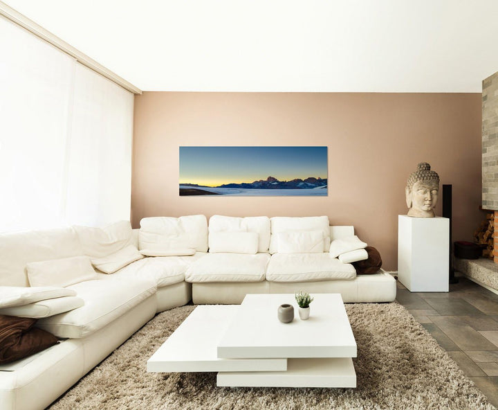Paul Sinus Art Panoramabild auf Leinwand und Keilrahmen 120x40cm Berge Schnee EIS Sonnenaufgang