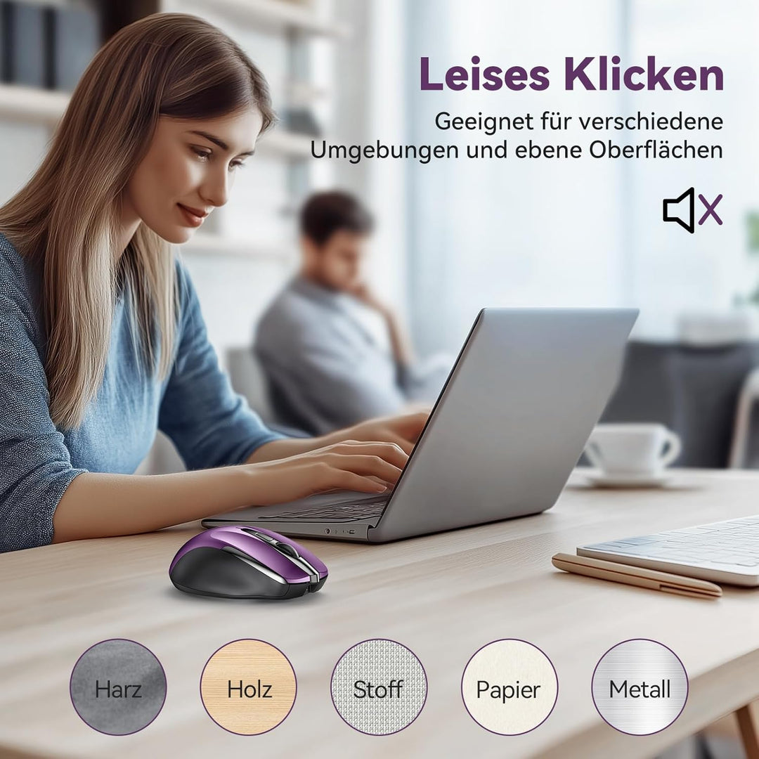 TechRise Bluetooth Maus, 2.4G Maus Kabellos (BT 5.0/3.0 + 2.4G) 4800 DPI Wiederaufladbare Ergonomisc
