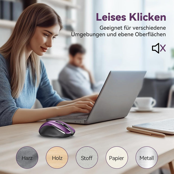 TechRise Bluetooth Maus, 2.4G Maus Kabellos (BT 5.0/3.0 + 2.4G) 4800 DPI Wiederaufladbare Ergonomisc
