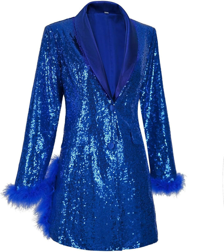 Damen Blazer Mit Glitzer Oversize Blazer Langer Damen Pailletten Sakko Jacke Elegant Anzugjacke Part