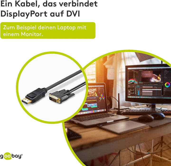 Goobay 51963 DisplayPort/DVI-D Adapterkabel, 1.2 5 Meter, 5 Meter