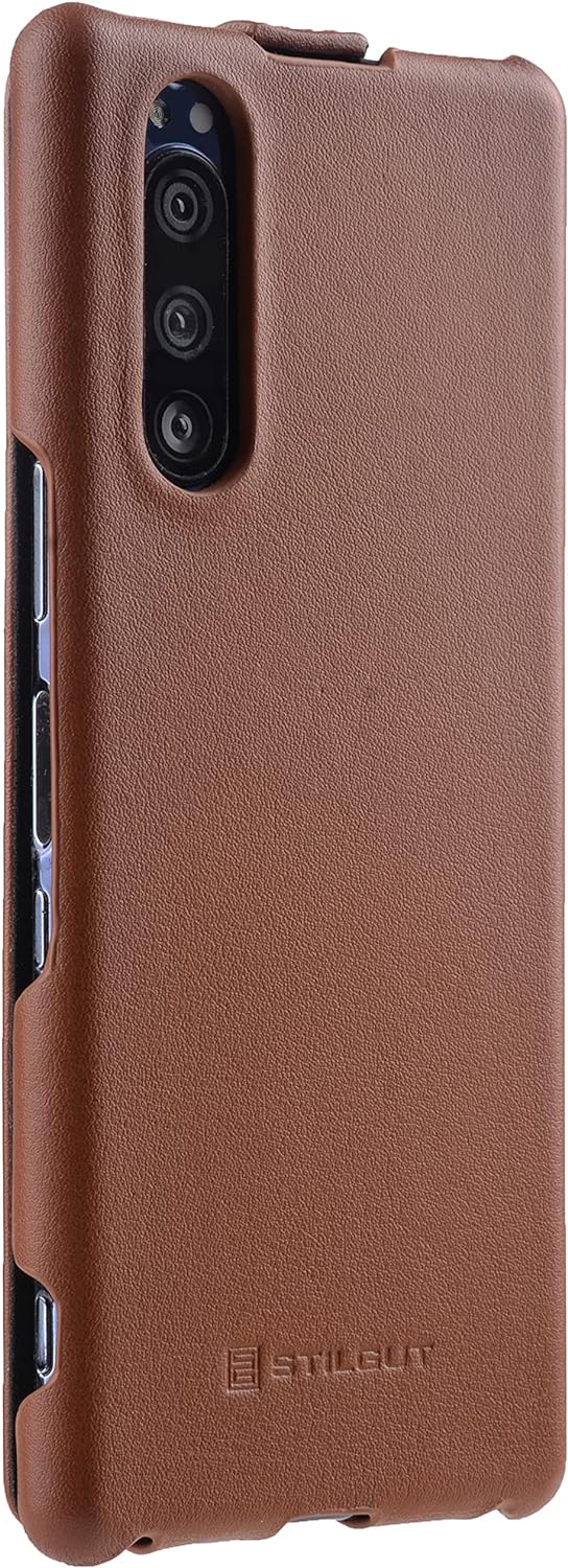 STILGUT UltraSlim kompatibel mit Sony Xperia 5 II Hülle aus Leder - Xperia 5 II Flip Case, Klapphüll