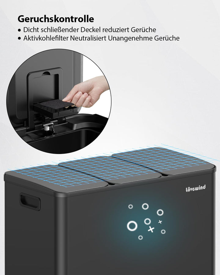 lovewind Mülleimer, 3 x 20L Recyclingeimer, 3-Fach-Mülleimer für Recycling und Abfall, inklusive Mül