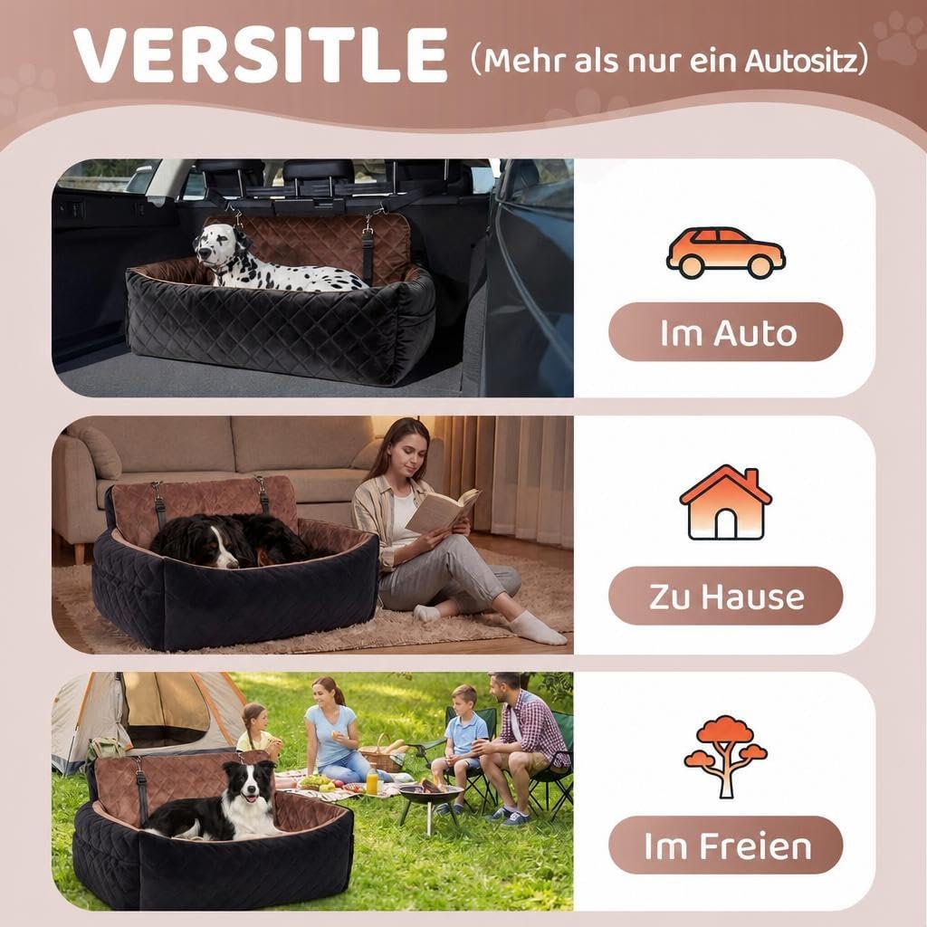 HAUSPROFI Hunde autositz für mittlerer/grosse Hunde，Schwarz+Braun | Hundesitz für Hunde unter 25Kg o